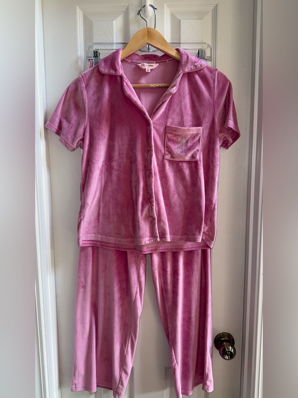 Juicy Couture 2 Piece Short Sleeve Top Wide Leg Pants Set S Pink Y2K Comfy Chic